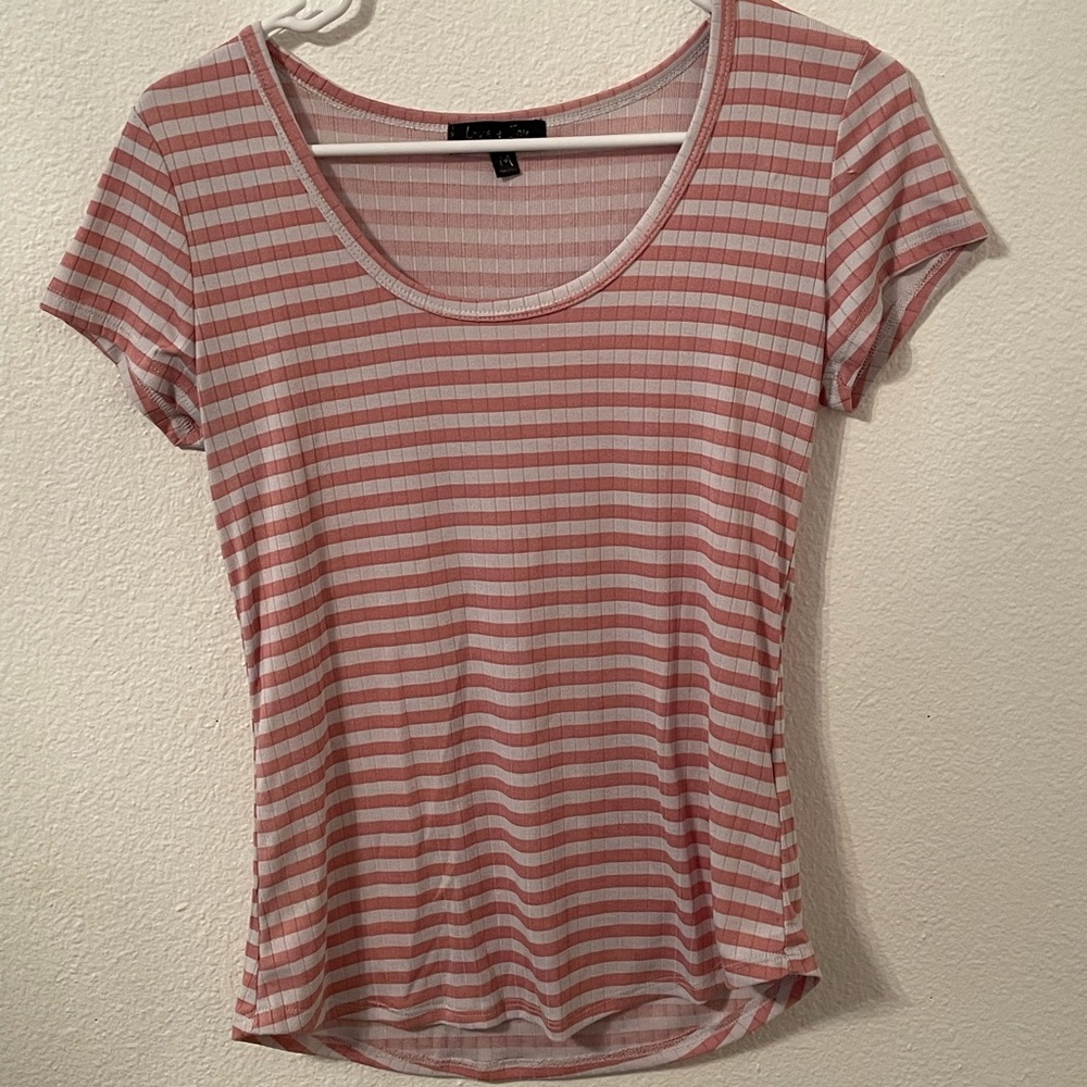 This is a pink and white striped T-shirt